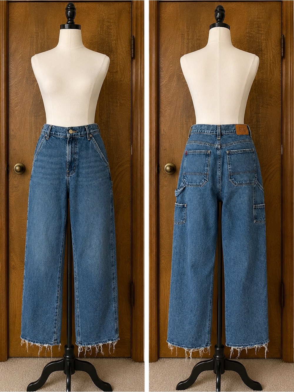 BDG Size 31 Medium Wash Carpenter Jeans Relaxed Straight Leg Raw Hem